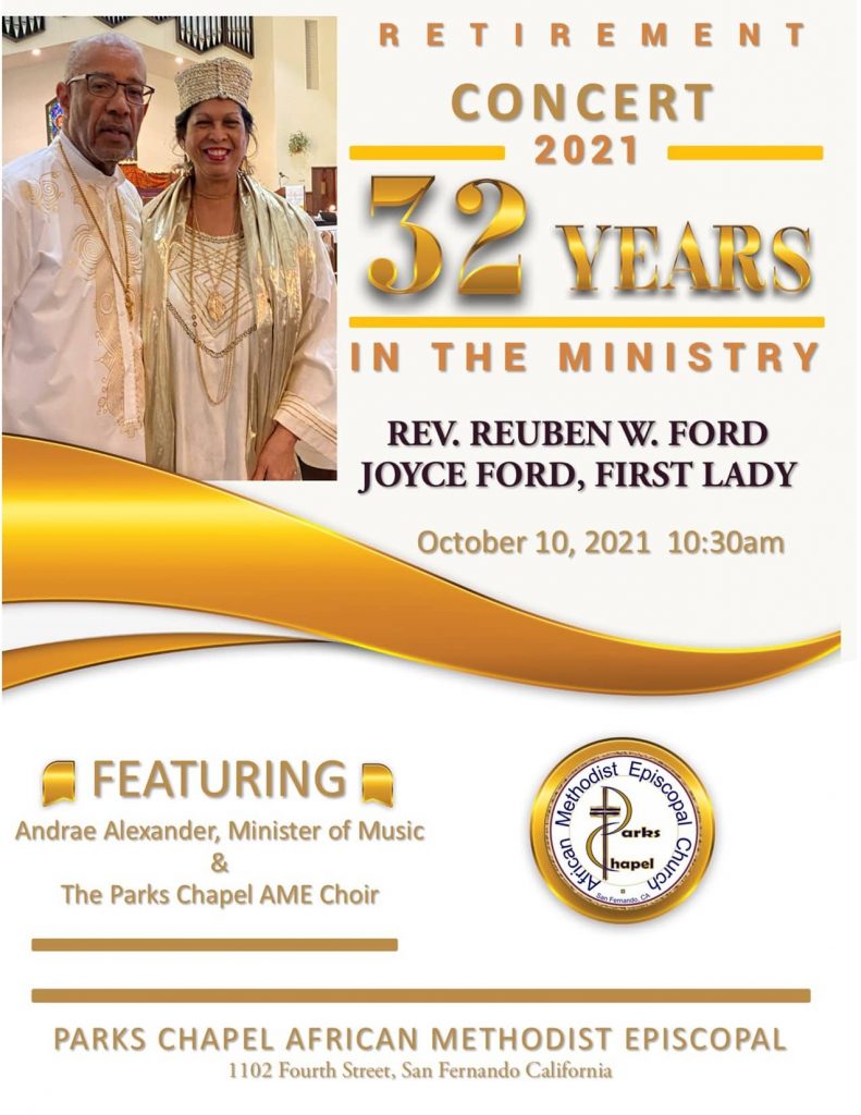 Reverend Reuben W. Ford, Sr. Pastor and First Lady Ford’s Retirement Concert